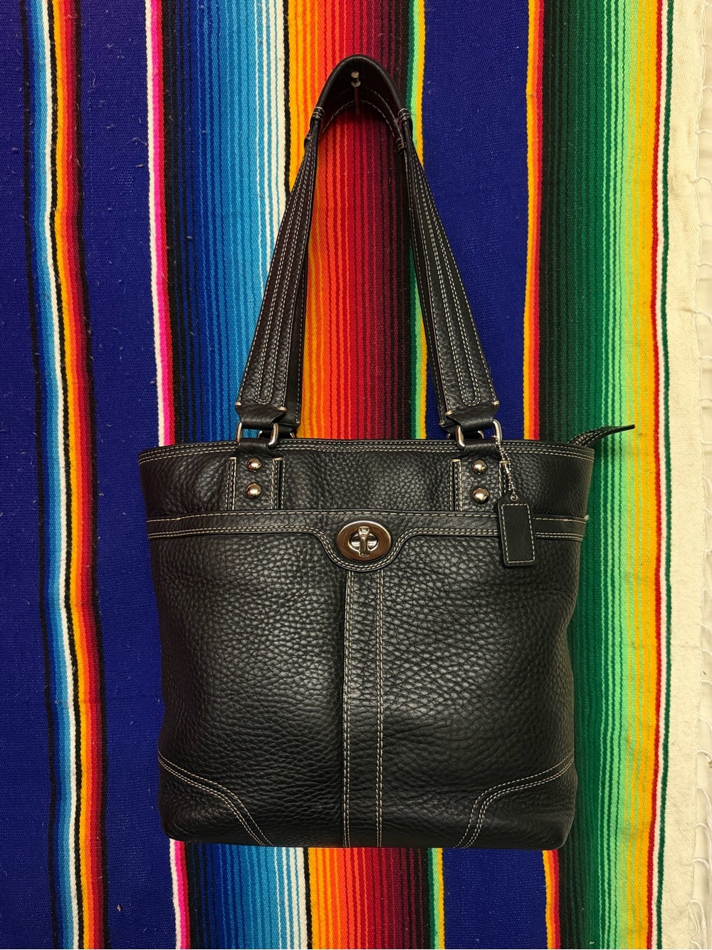 Coach Black Pebbled Leather Shoulder Bag with Turn-Lock